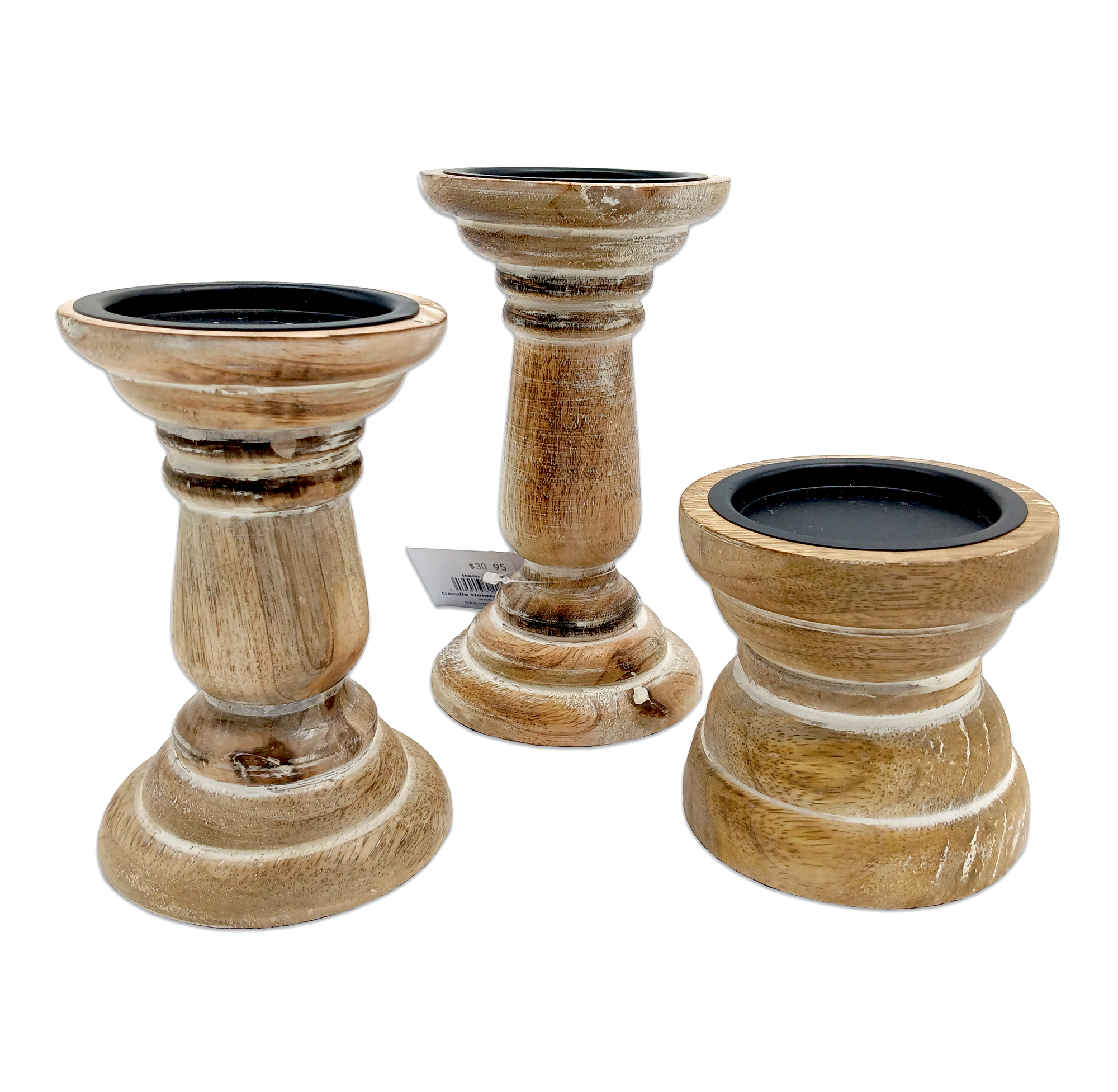 Candle Holders Wood Set of 3