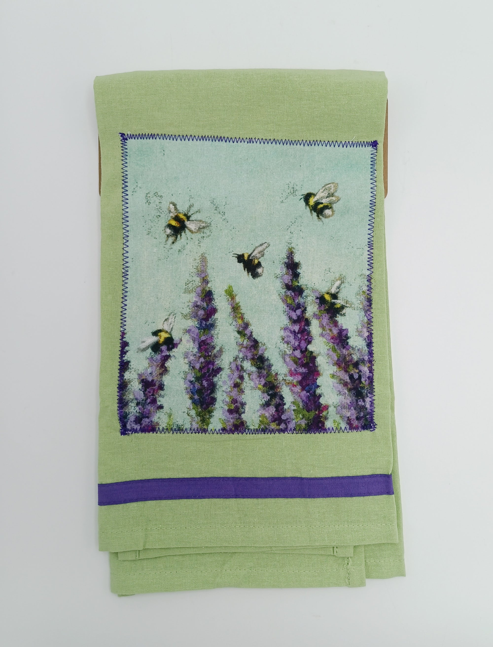 Towel Kitchen Lavender and Bees on Green