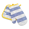 Potholder and Oven Mitt Gift Set Embroidered Bee Blue and Yellow