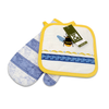 Potholder and Oven Mitt Gift Set Embroidered Bee Blue and Yellow